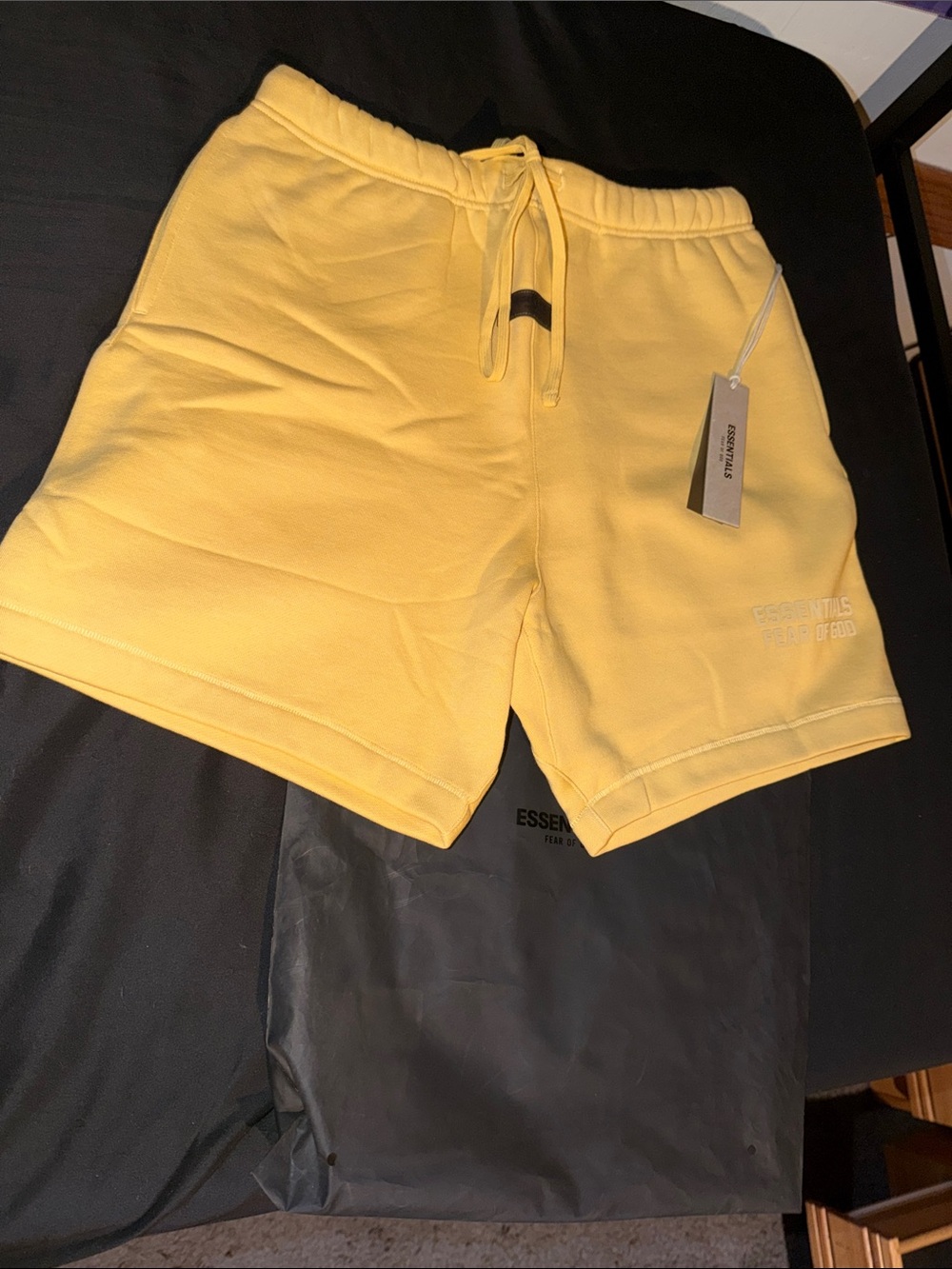 Essentials Men’s Sunny Yellow Fleece Drawstring Shorts - Picture 1 of 1